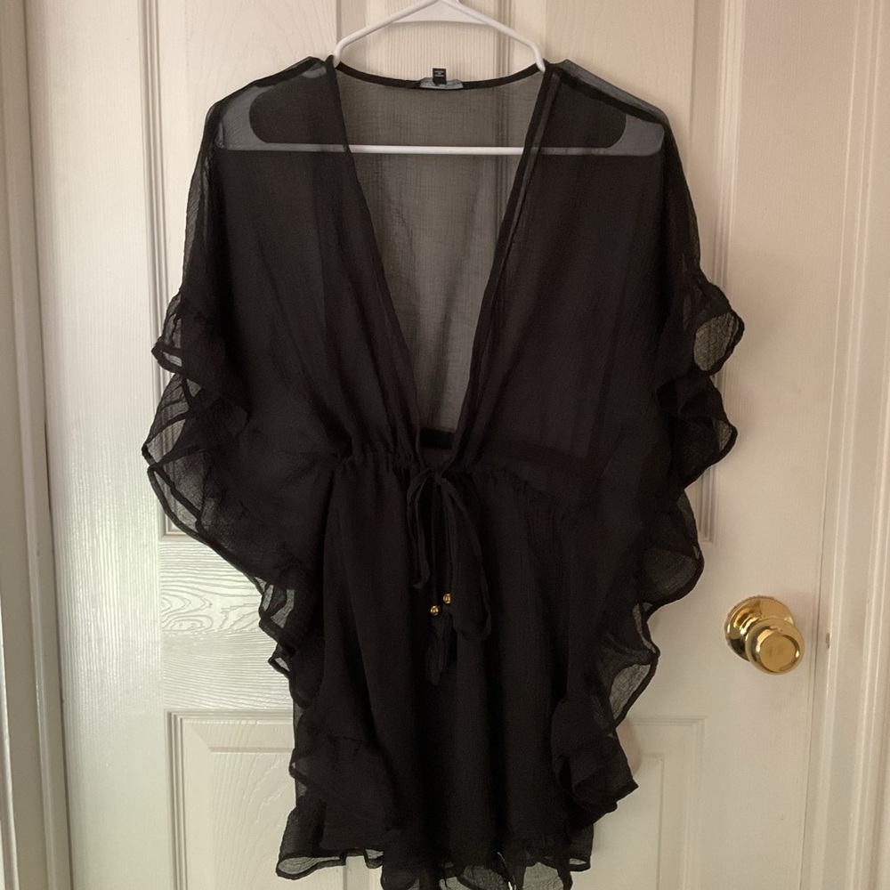Chic Black Swim Coverup with Flutter Sleeves